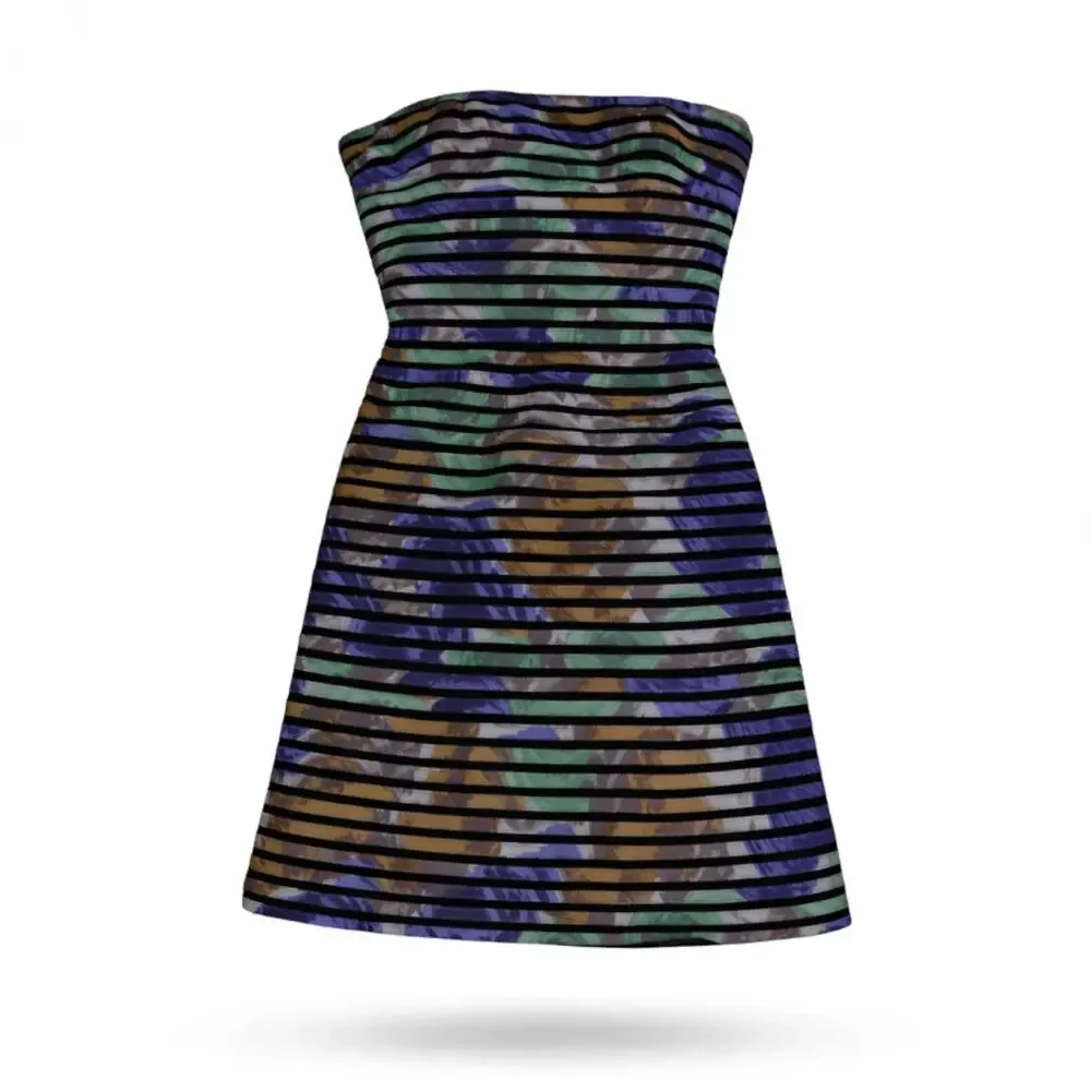 Y2K‎ Clubwear BCBGMAXAZRIA Strapless Silk Bodycon Mini Dress Size 0 Stripe NWT